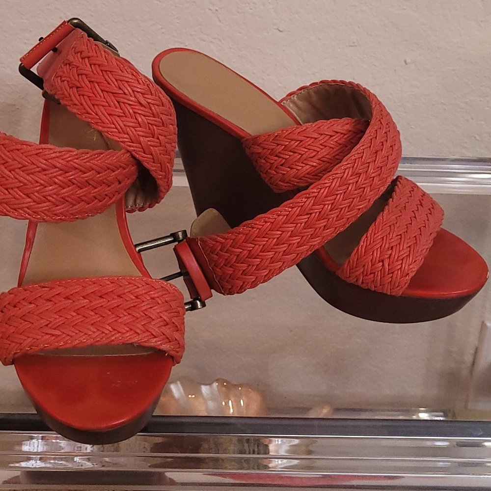 Nine West orange  braided rope wedges